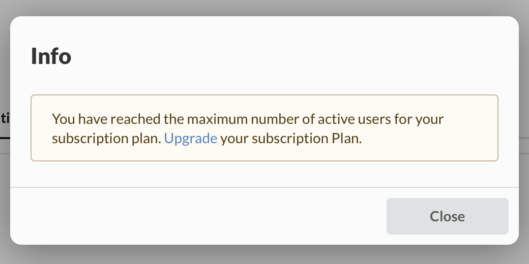Messaggio di avviso limite utenti raggiunto
